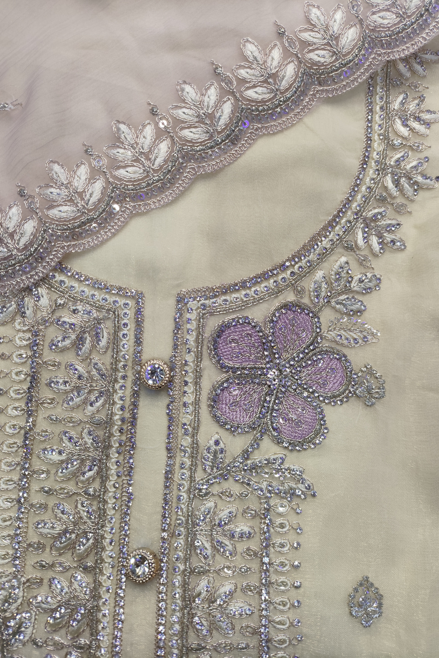 Ivory Mauve Crushed Shimmer Suit with Handwork