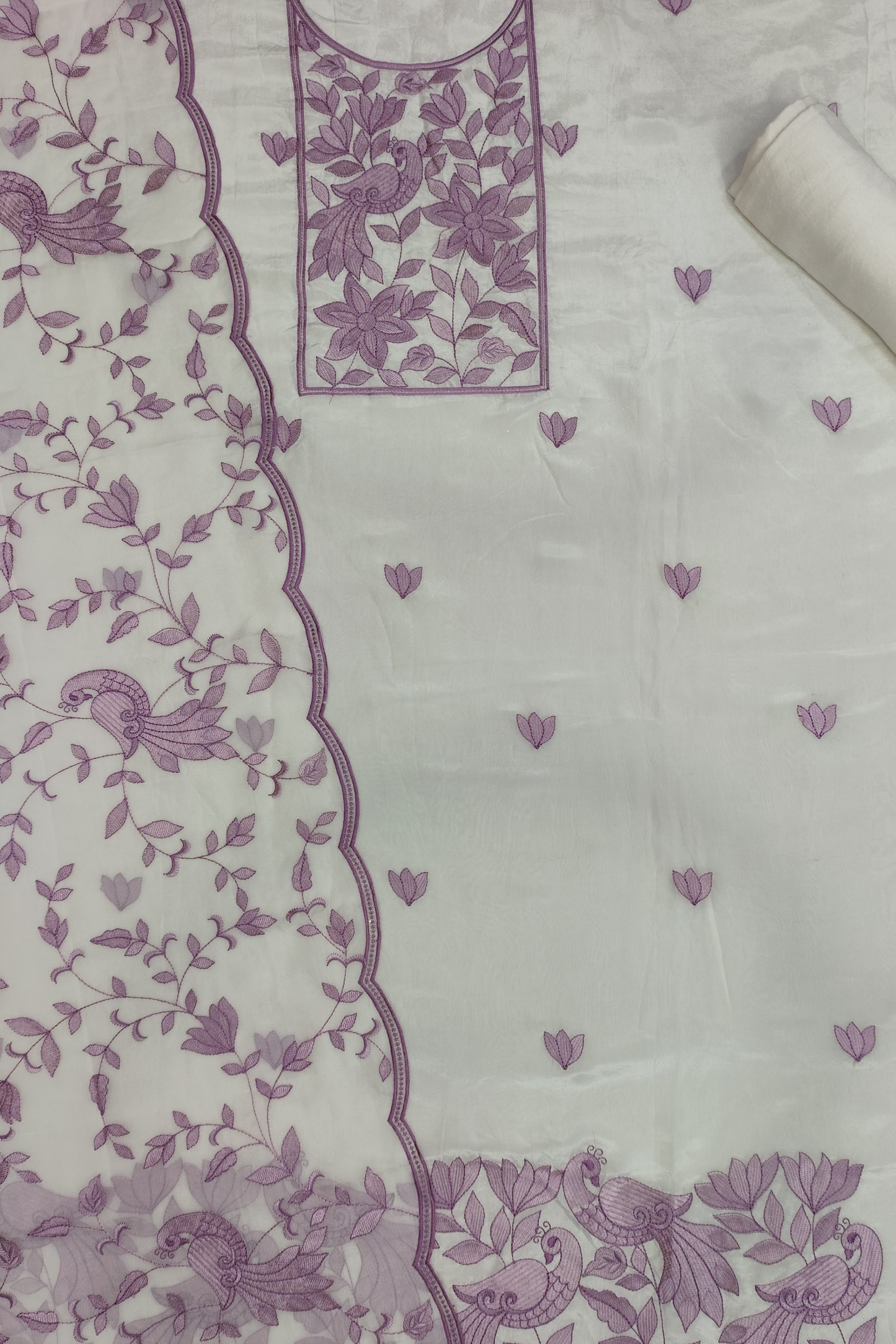 Ivory Mauve Embroidered Organza Suit