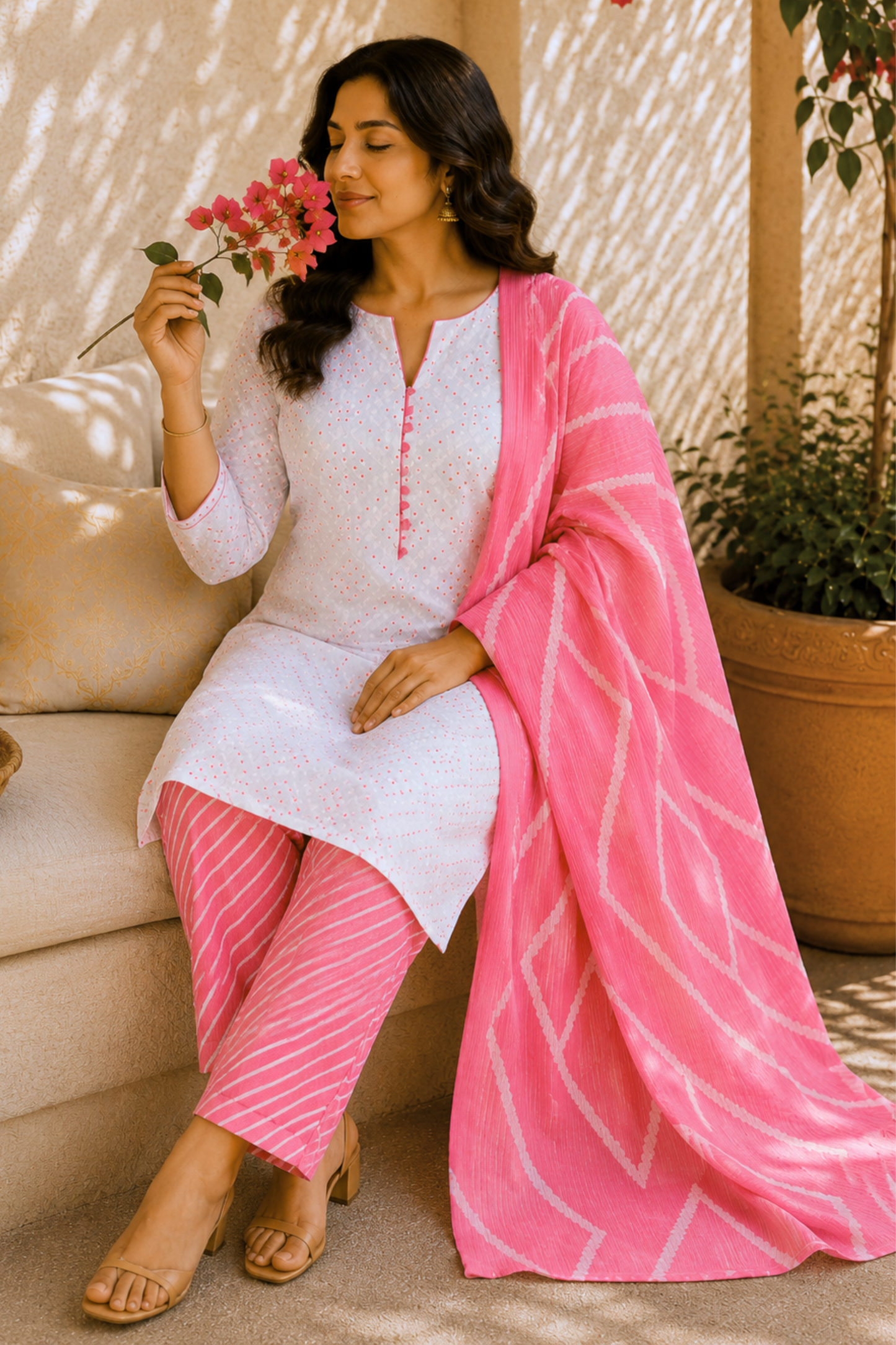 Gulaabi Leher Cotton Suit Set