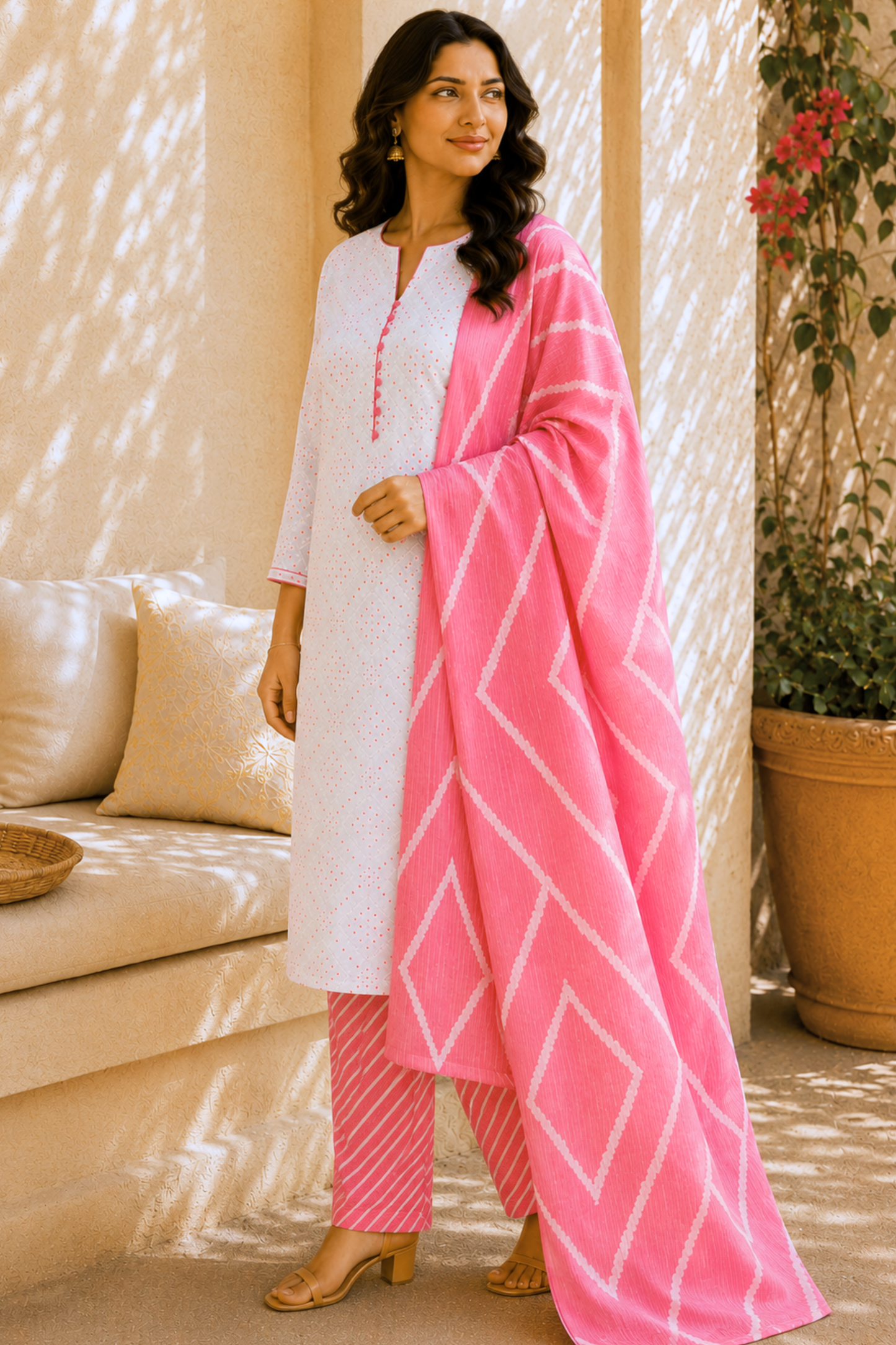 Gulaabi Leher Cotton Suit Set