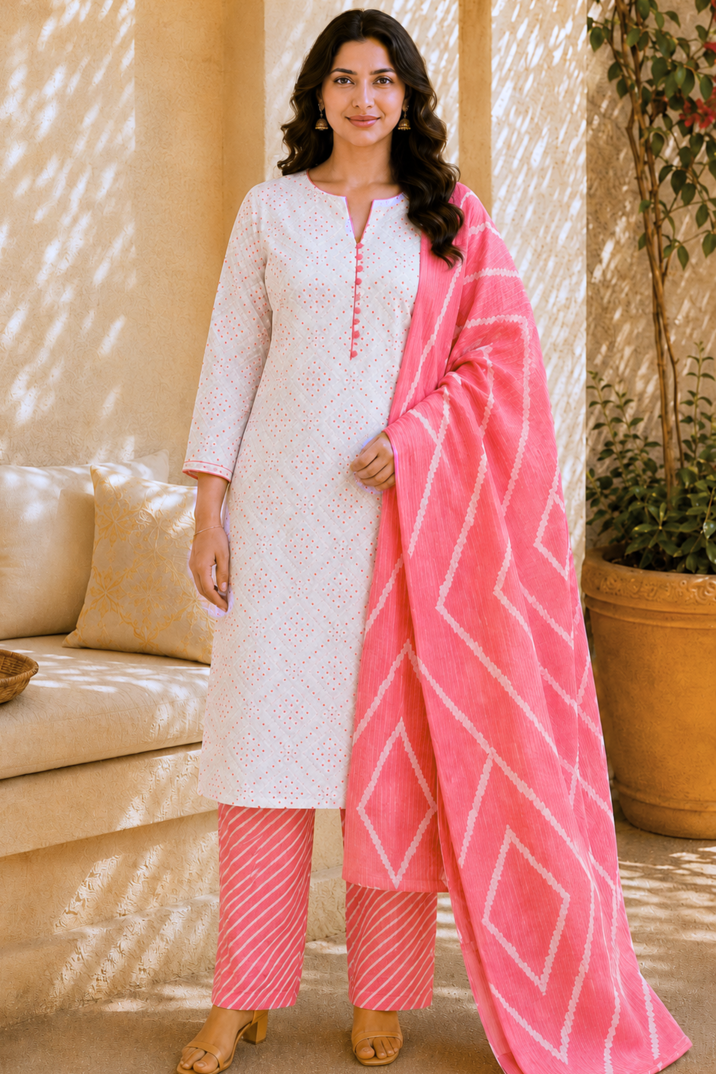 Gulaabi Leher Cotton Suit Set