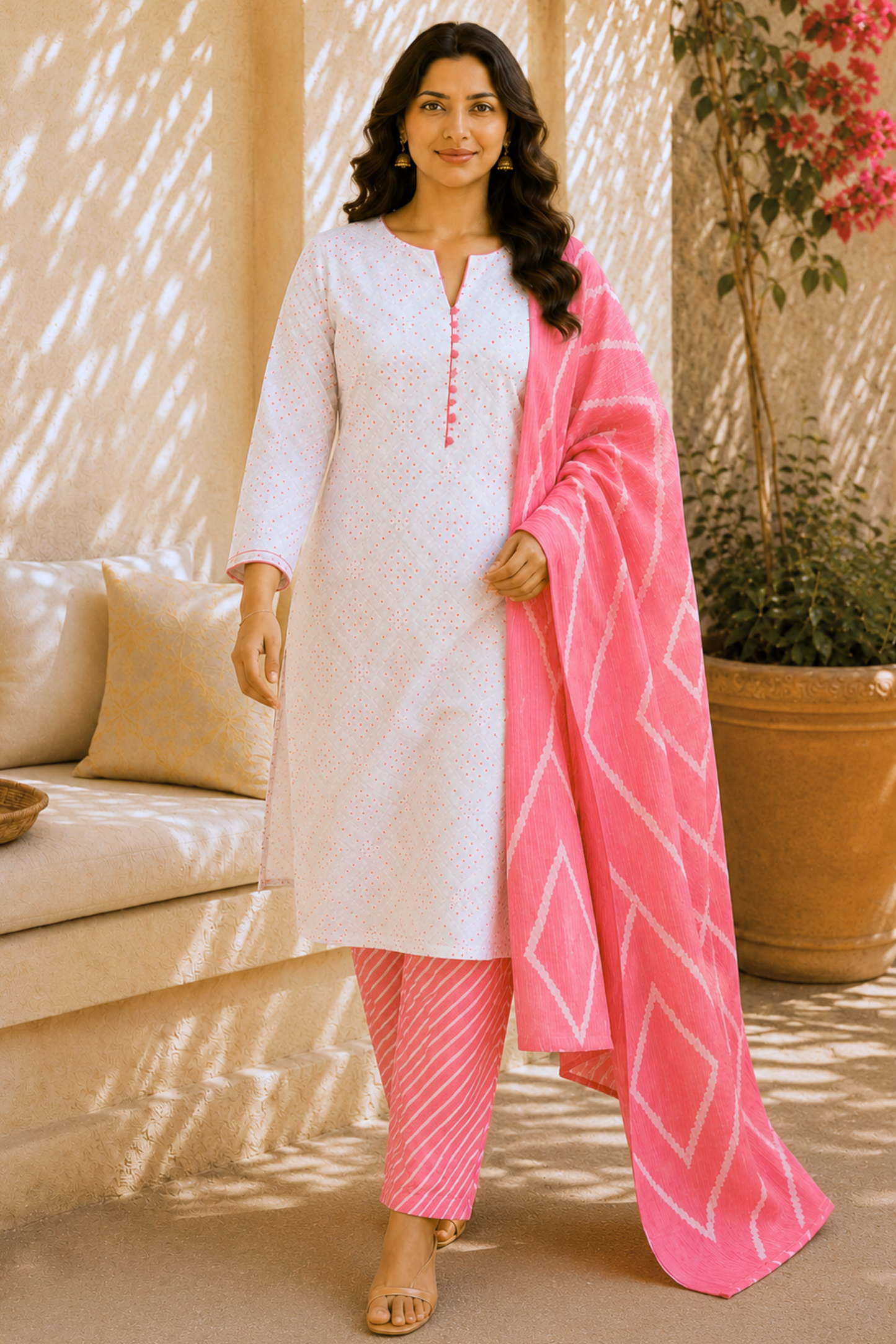 Gulaabi Leher Cotton Suit Set