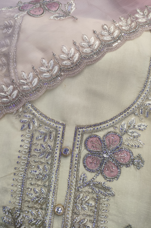 Ivory Pink Crushed Shimmer Suit with Handwork