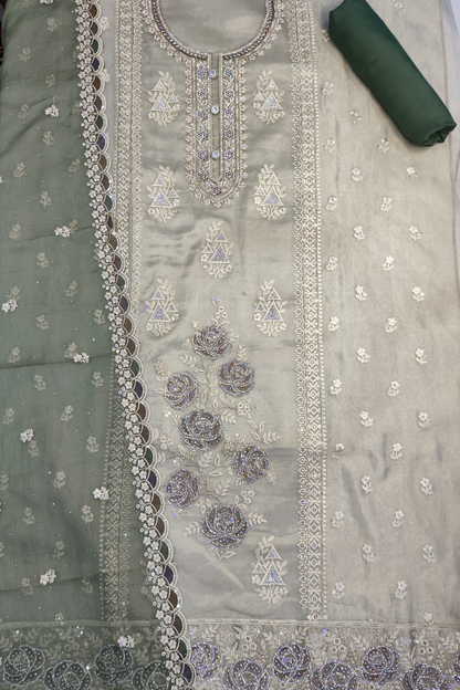 Emerald Gleam Shimmer Suit with Stone Work