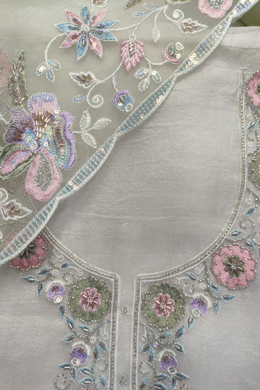 Ivory Pista Tissue Shimmer Suit with Handwork