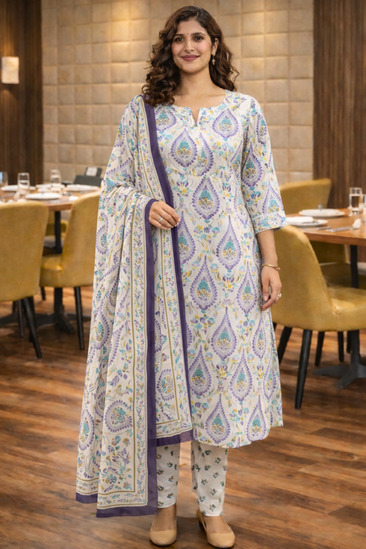 Ivory Canvas Cotton Suit Set