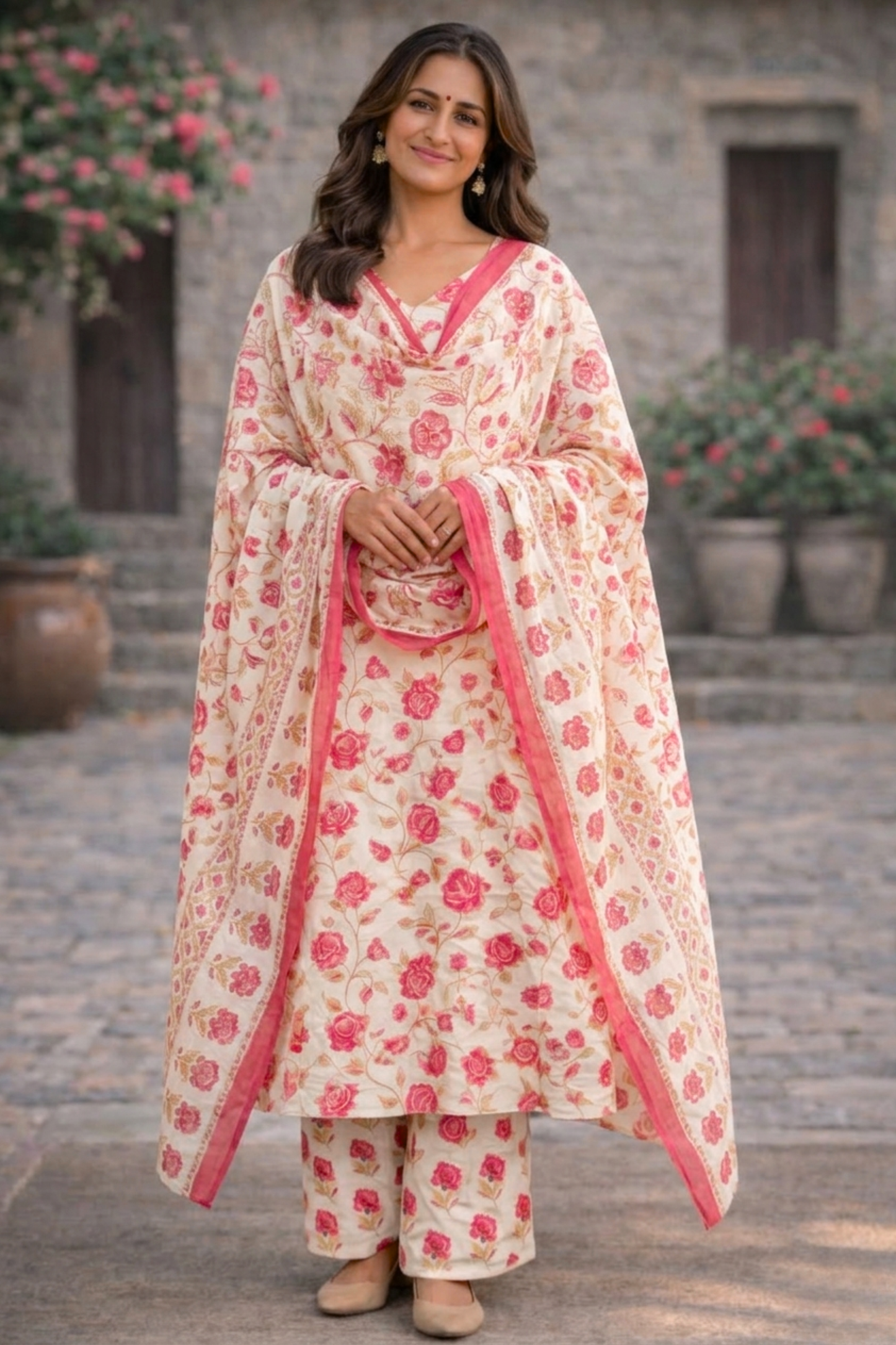 Rosefield Block Printed Kalidar Suit