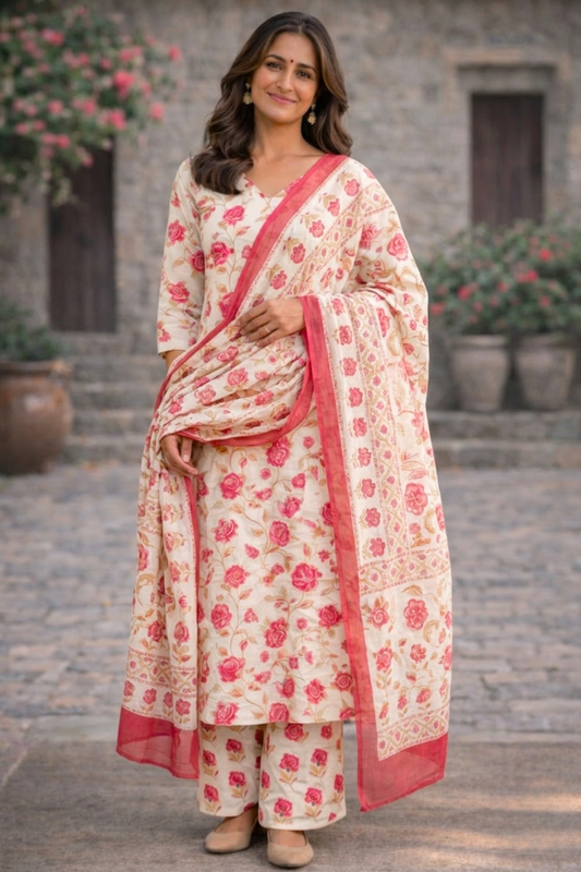 Rosefield Block Printed Kalidar Suit