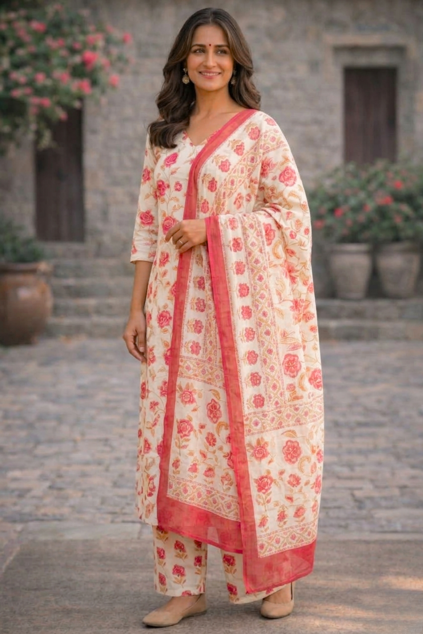 Rosefield Block Printed Kalidar Suit
