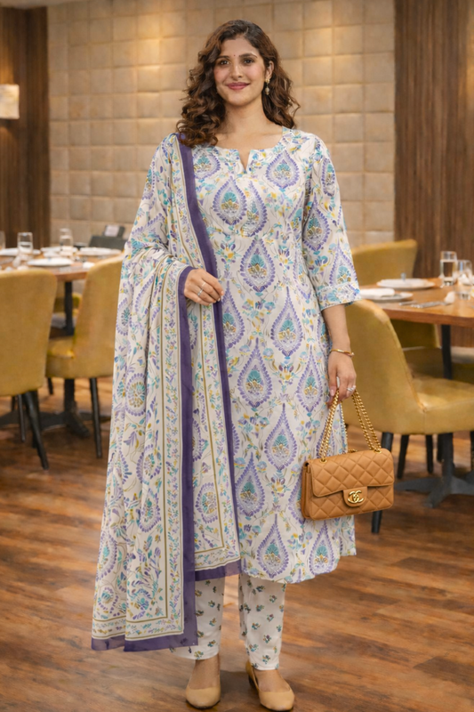 Ivory Canvas Cotton Suit Set