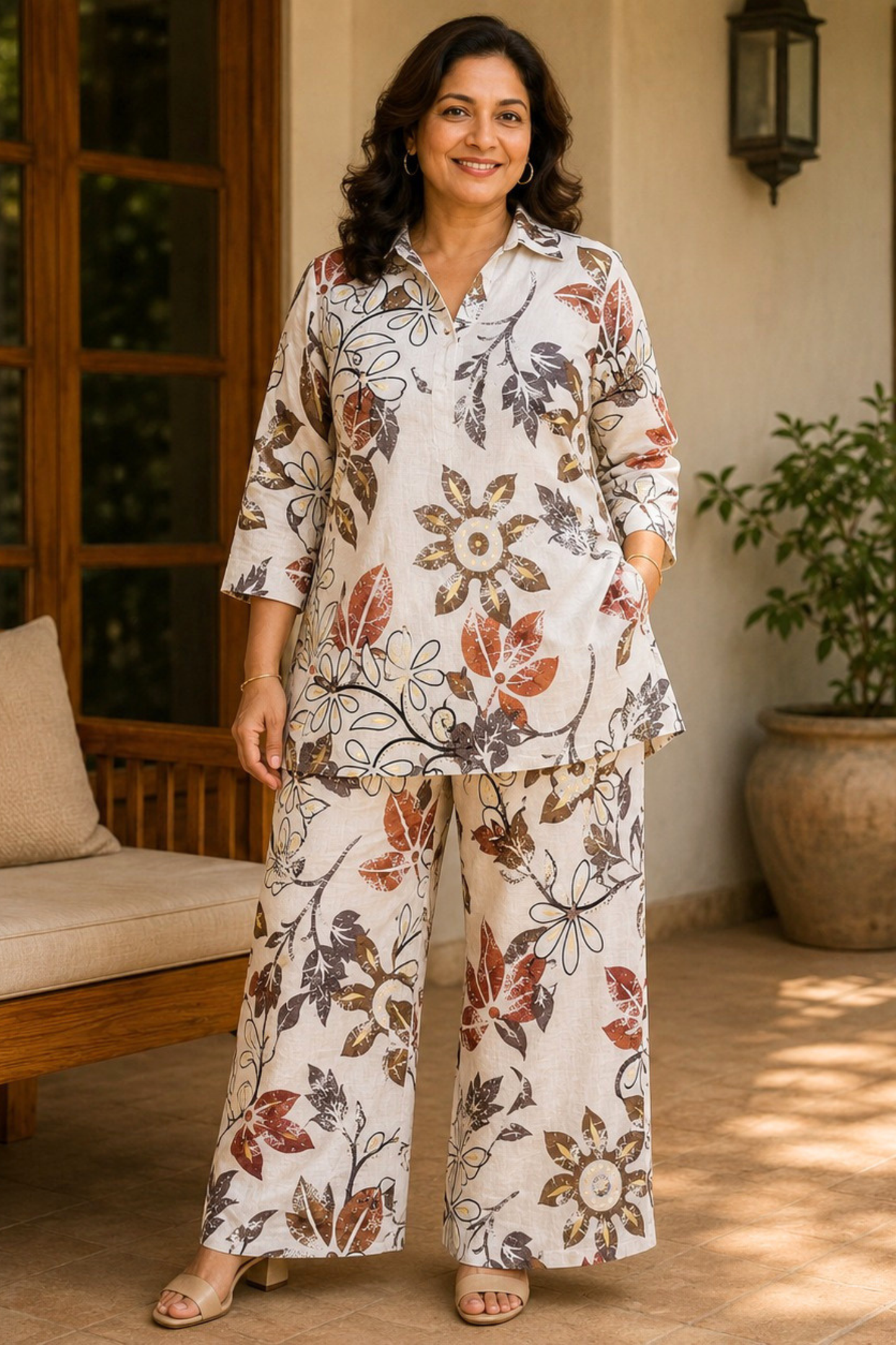 Autumn Fleur Foiled Linen Co-ord Set