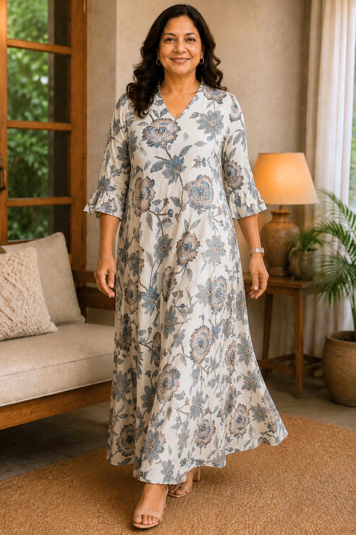 Ivory Botanica Rayon Dress With Pockets