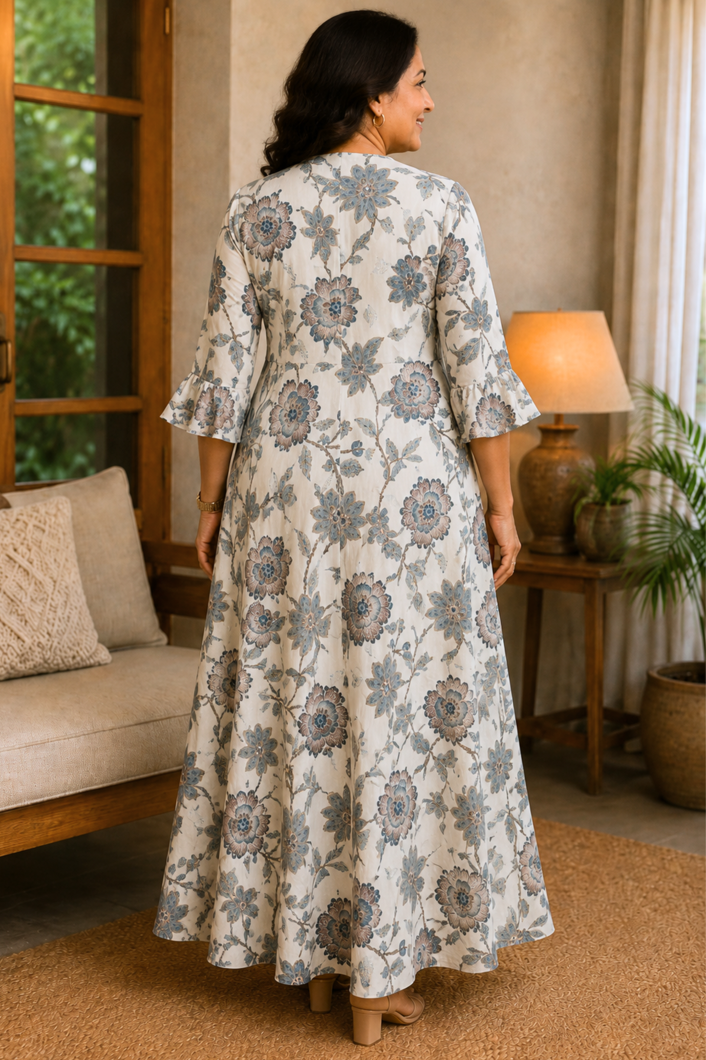Ivory Botanica Rayon Dress With Pockets