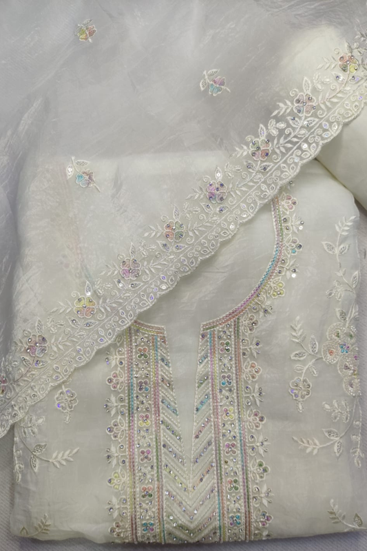 Ivory Tissue Shimmer Suit with Swarovski Work