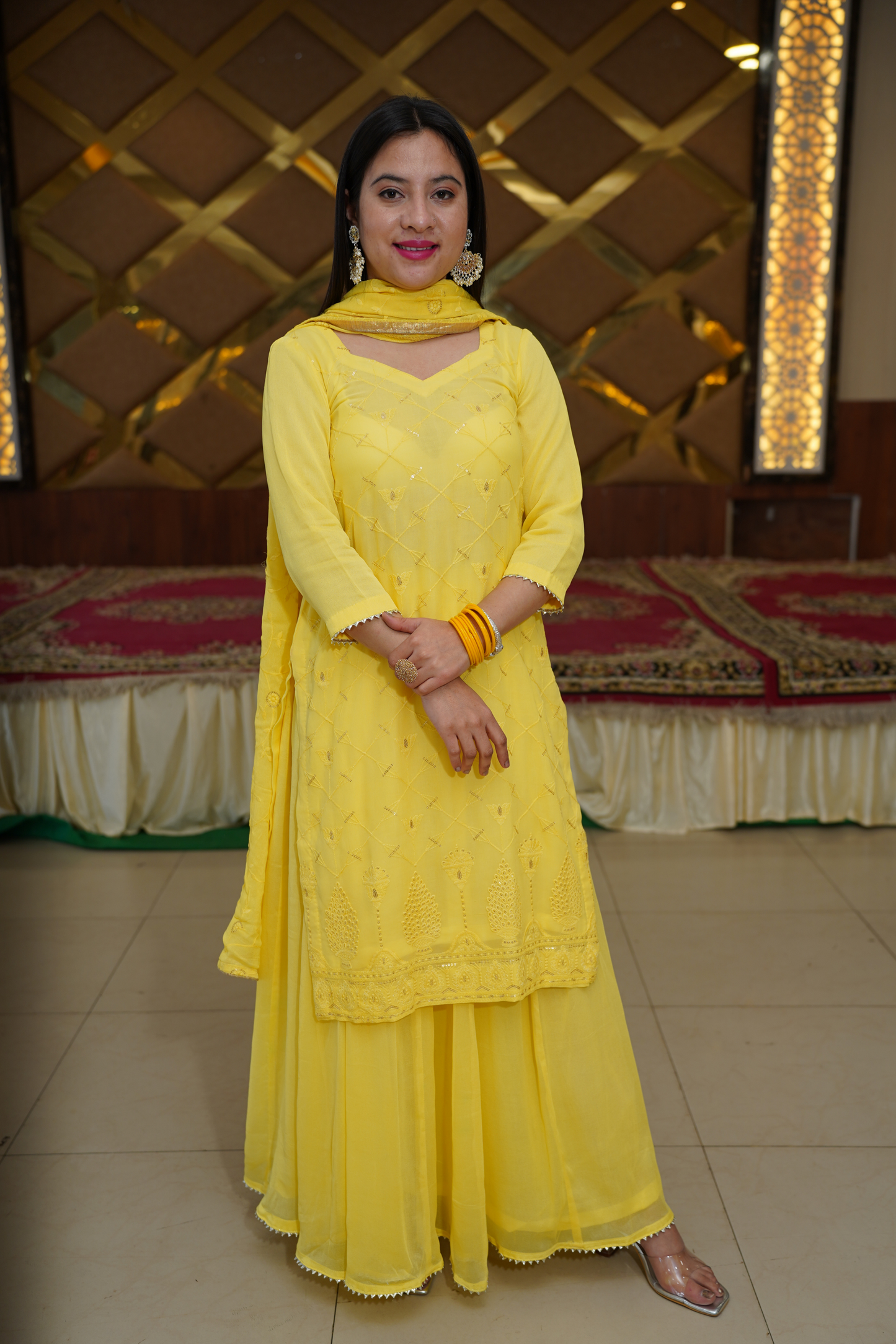 Lemon Sparkle Georgette Skirt Suit