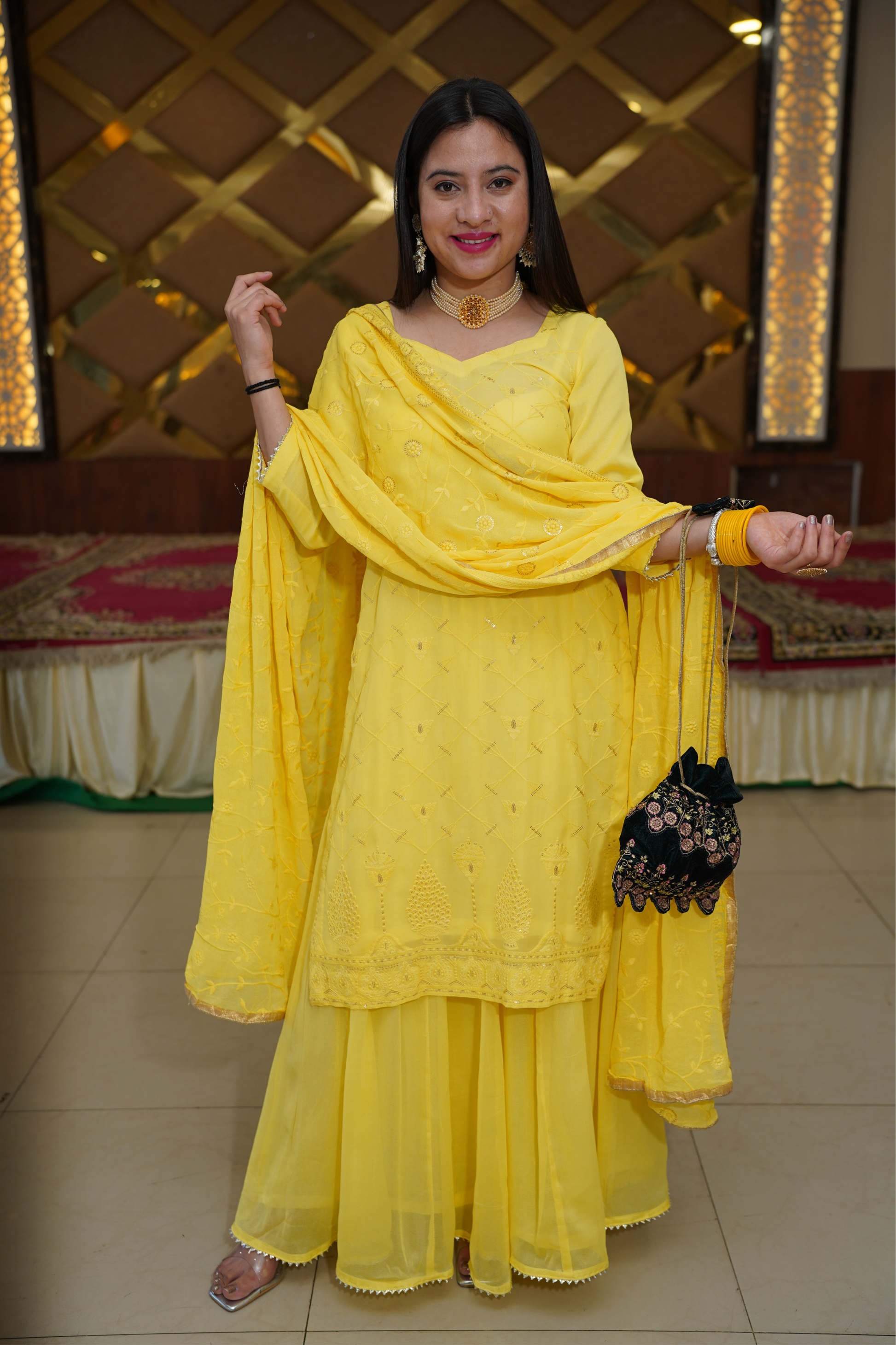 Lemon Sparkle Georgette Skirt Suit