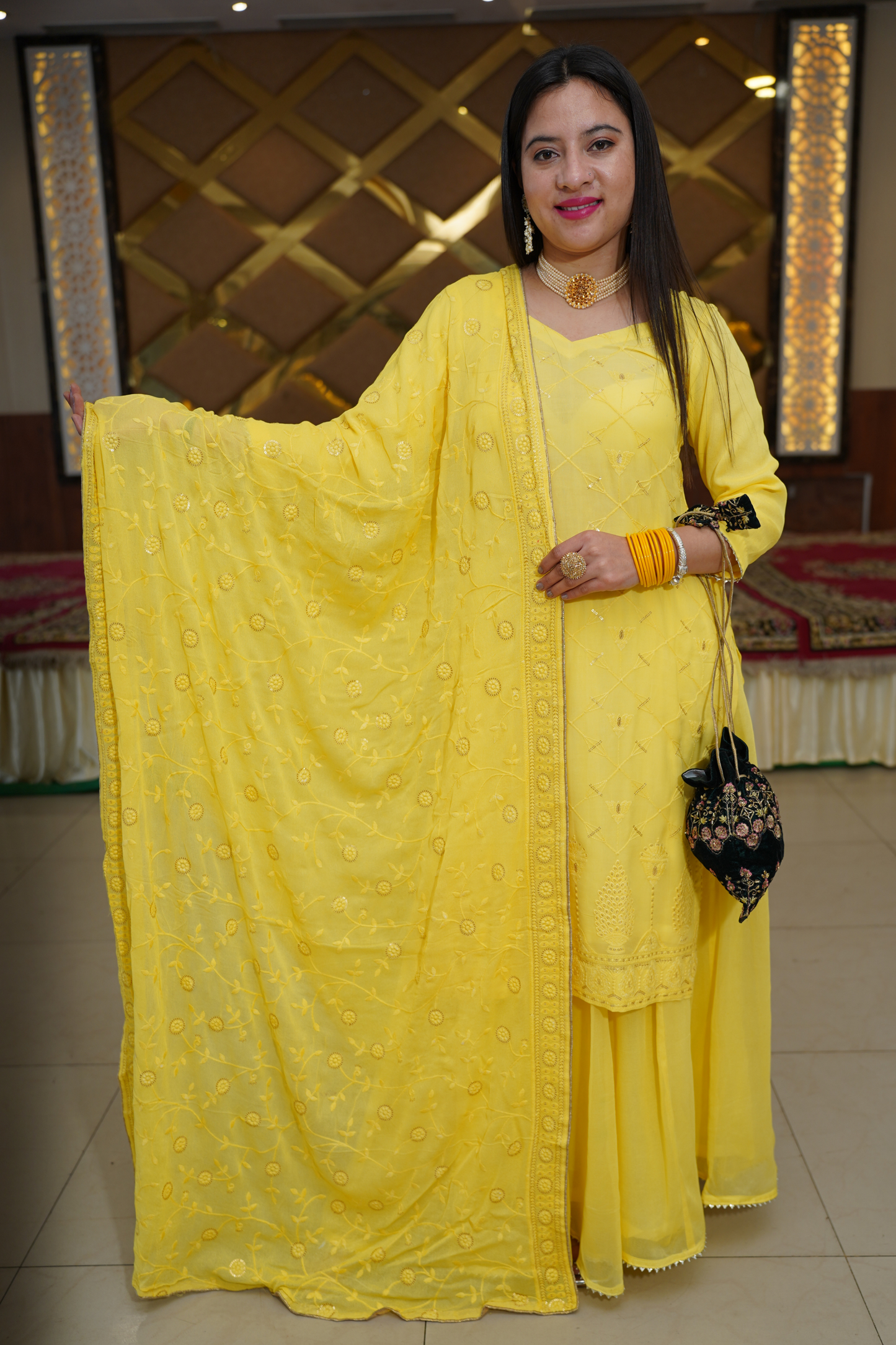 Lemon Sparkle Georgette Skirt Suit