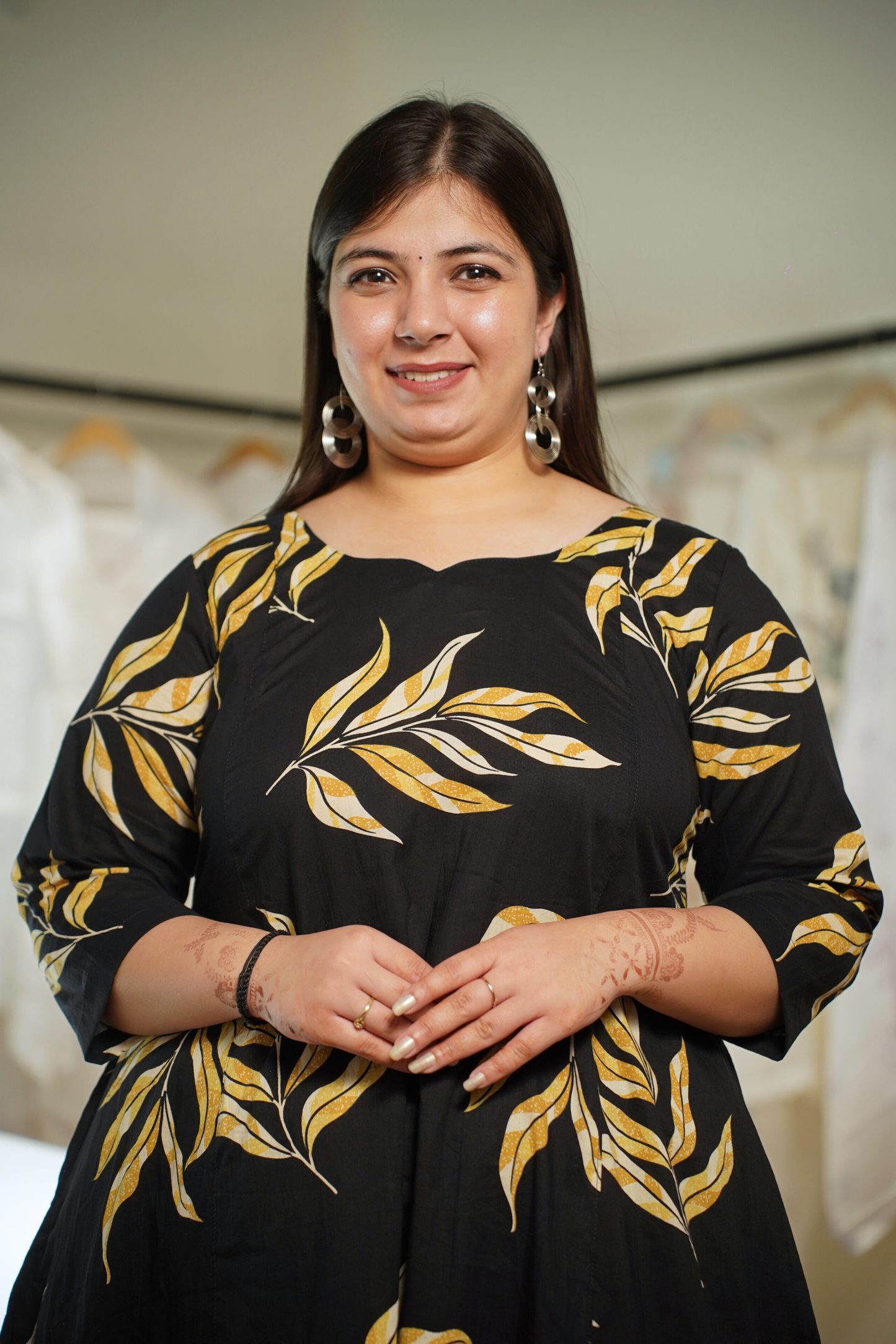 Lemony Black Kalidar Block Printed Cotton Suit