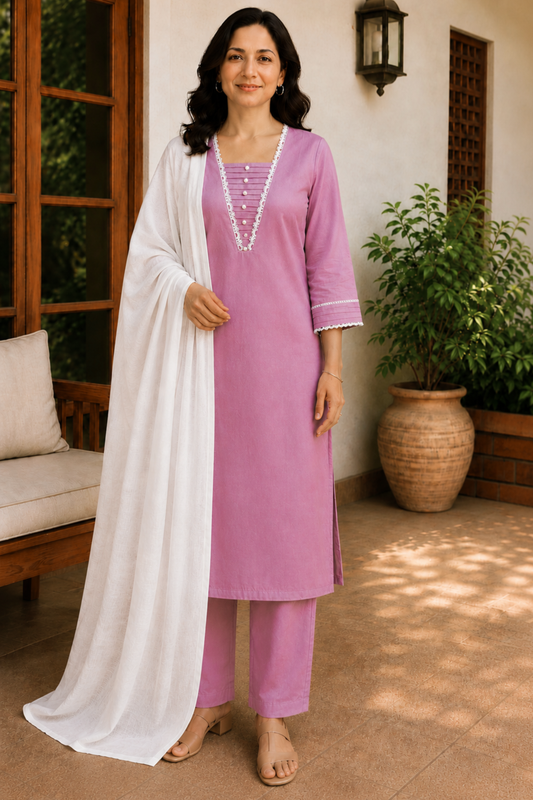 Lilac Pearl & Pintuck Cotton Suit Set