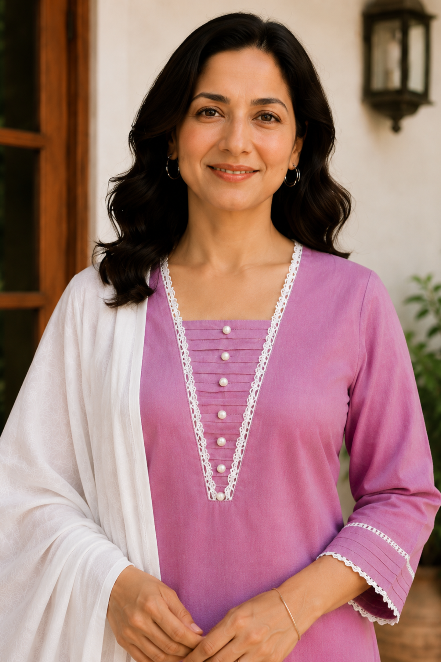 Lilac Pearl & Pintuck Cotton Suit Set