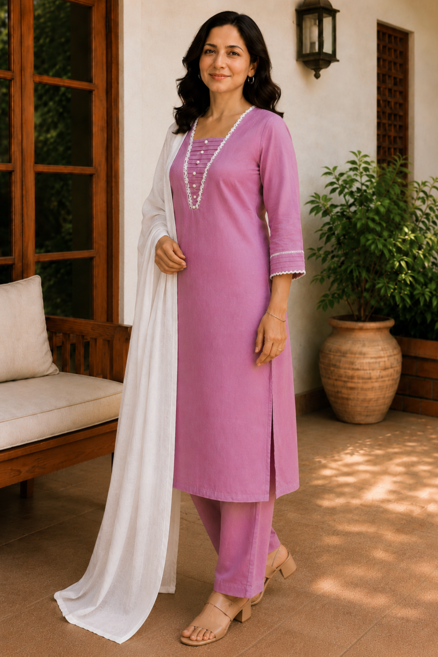 Lilac Pearl & Pintuck Cotton Suit Set