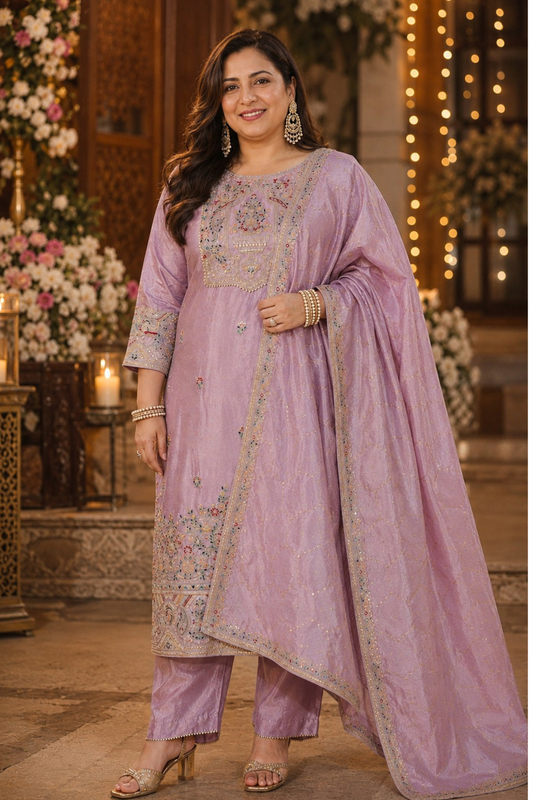 Mehzaan Tissue Shimmer Suit with Zari Embroidery (Copy)
