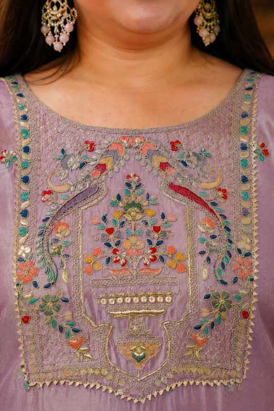 Mehzaan Tissue Shimmer Suit with Zari Embroidery (Copy)