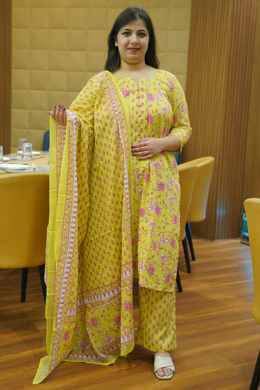Lime Breeze Printed Cotton Suit