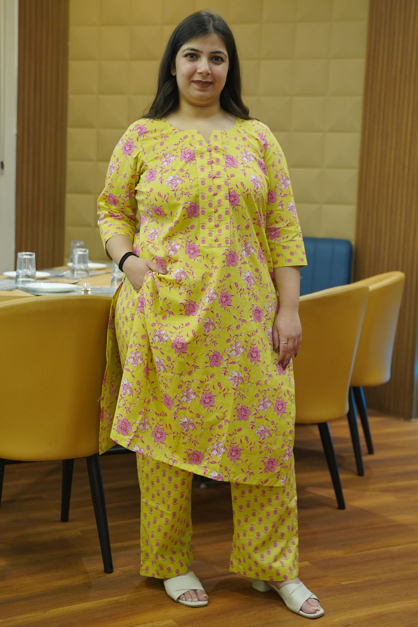 Lime Breeze Printed Cotton Suit