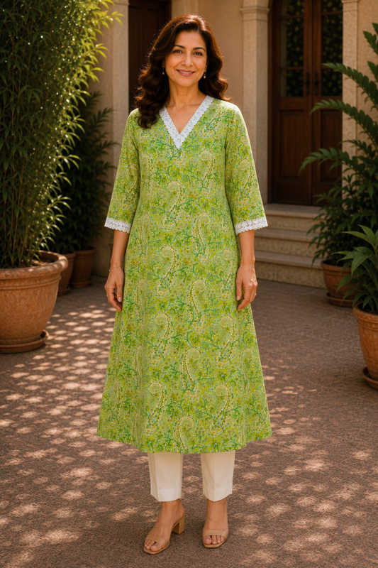 Inaya Paisley A-line Cotton Kali Kurta