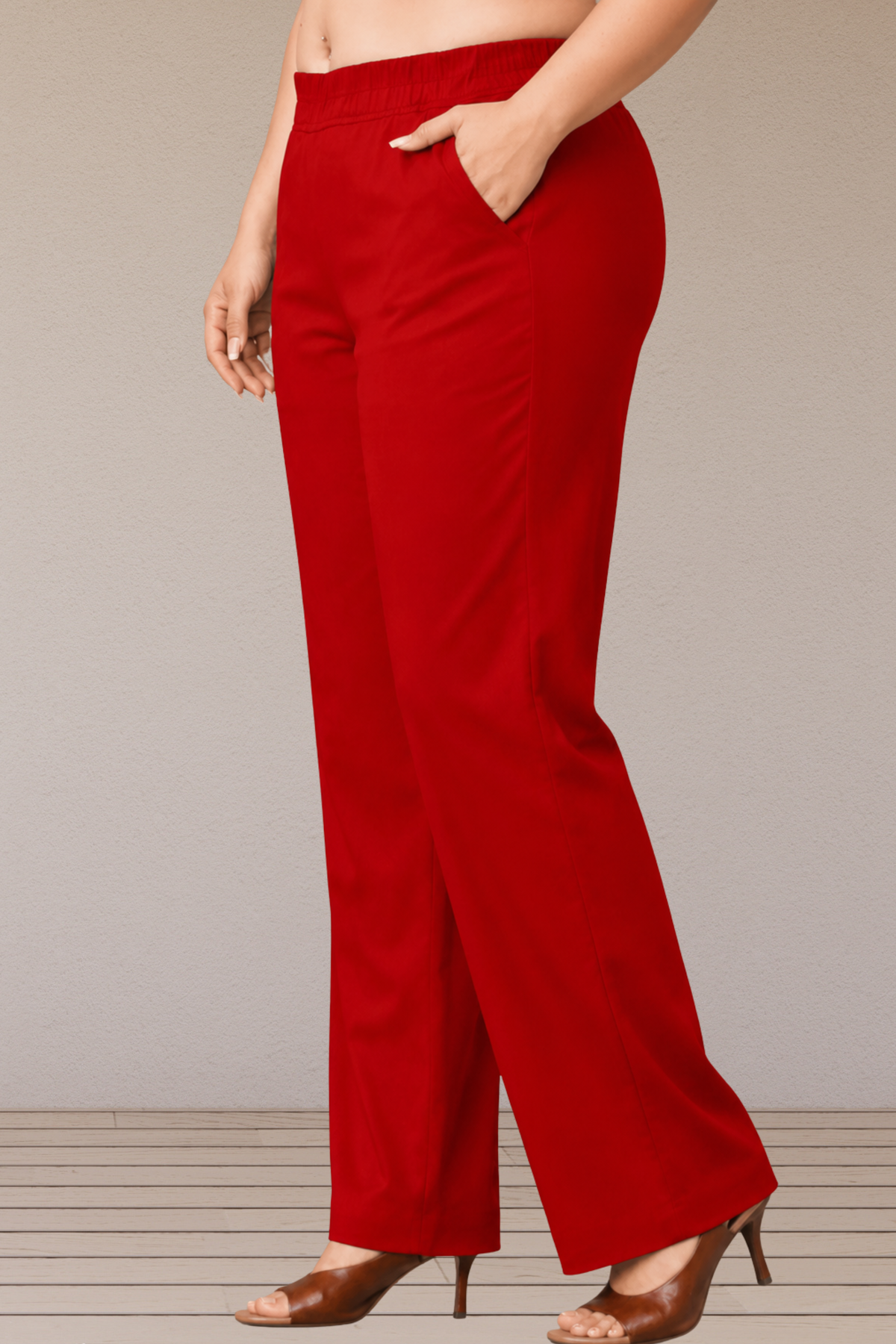 Red Lycra Slub Pants