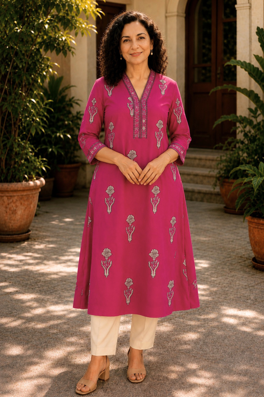 Rhea Butti A-line Cotton Kali Kurta