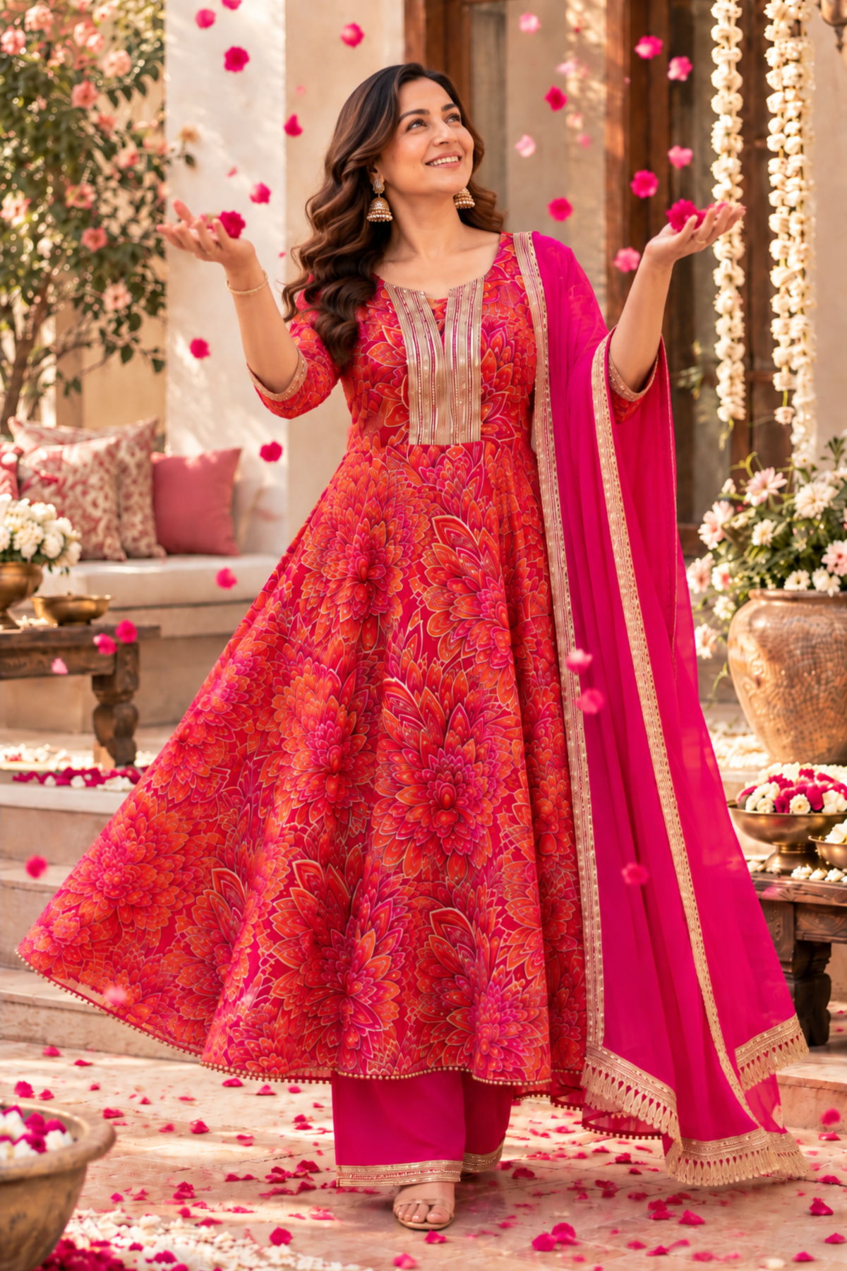 Raspberry Glow Chinon Anarkali Set