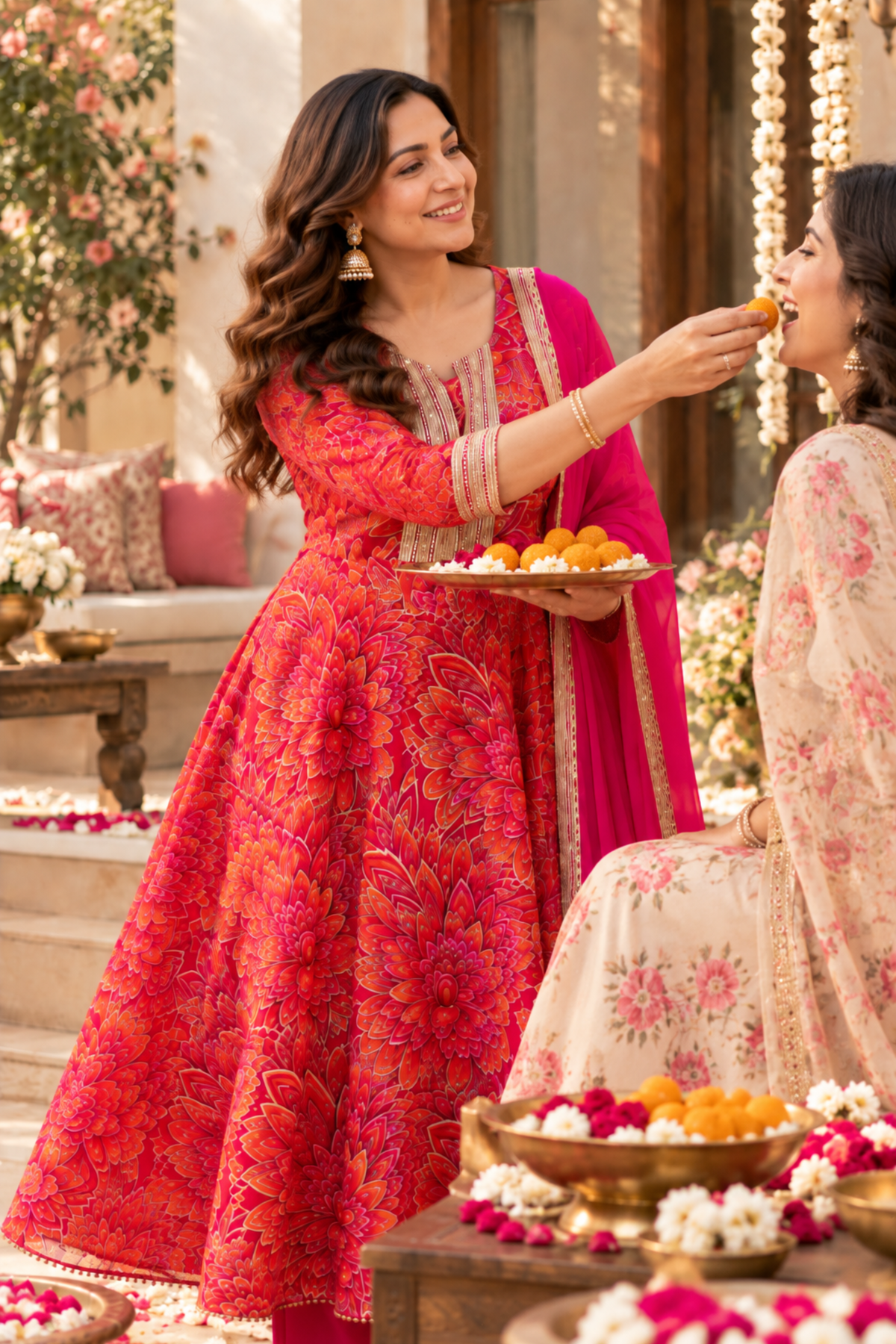 Raspberry Glow Chinon Anarkali Set