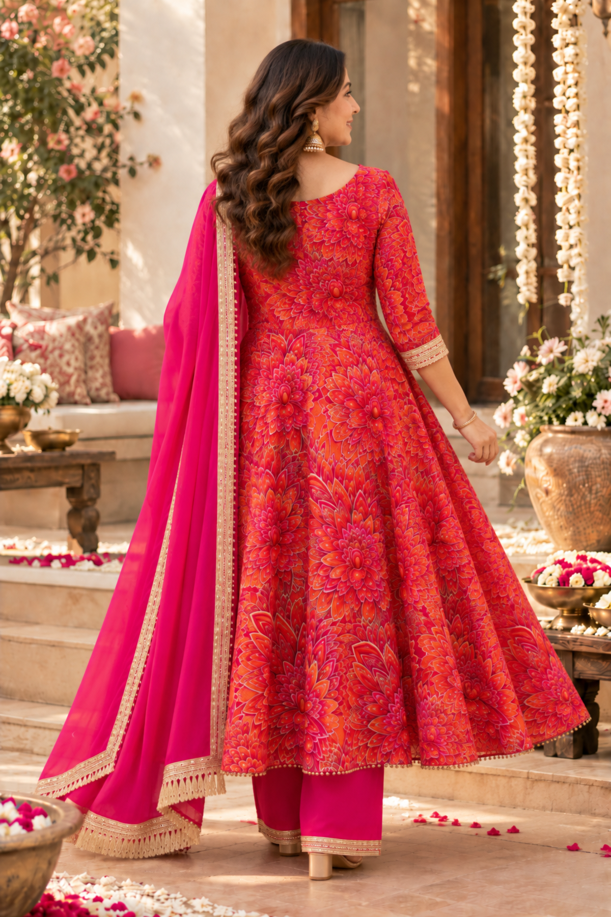 Raspberry Glow Chinon Anarkali Set