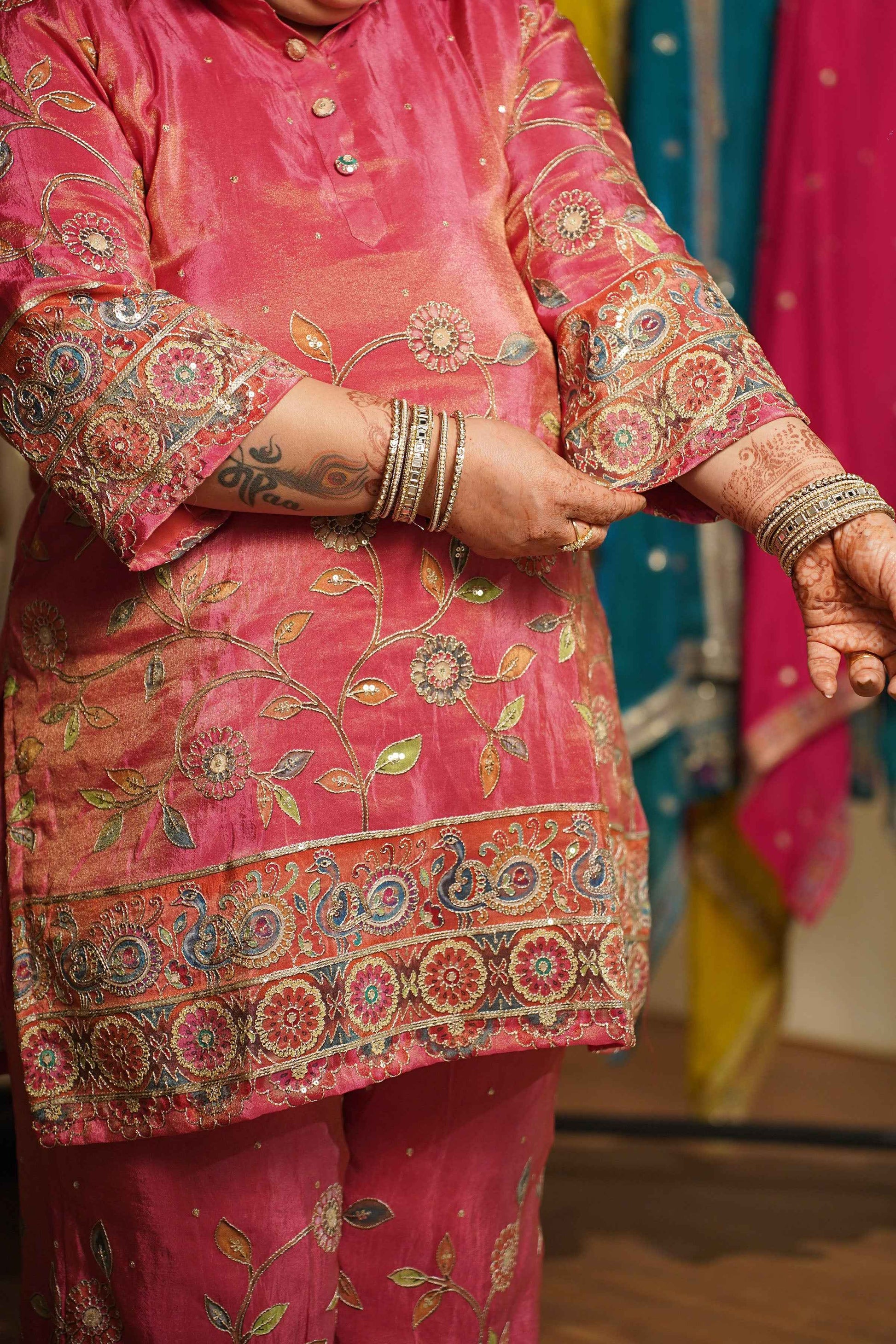 Surkh-e-Roshan Tissue Co-ord Set With Placement Work