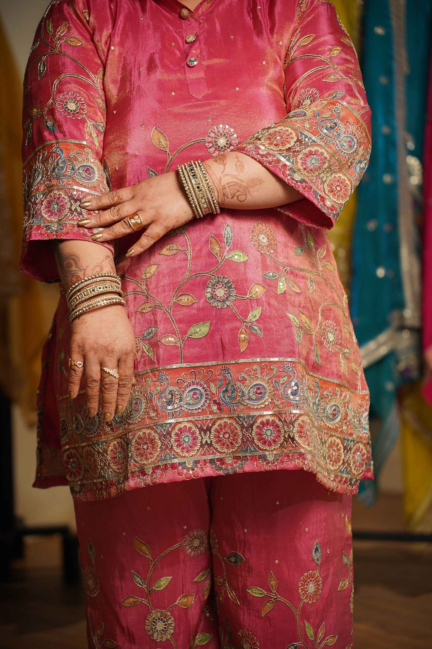 Surkh-e-Roshan Tissue Co-ord Set With Placement Work