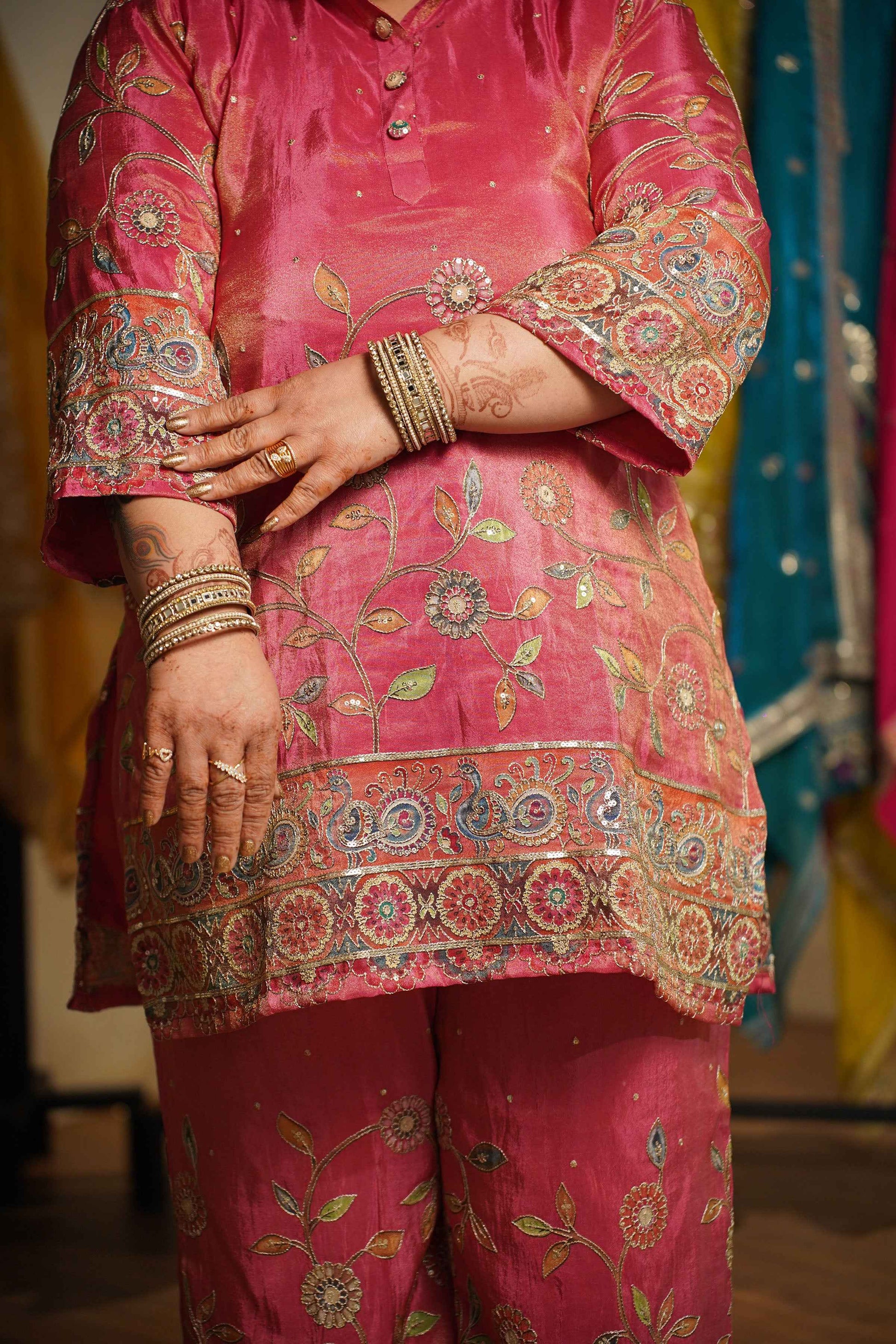 Surkh-e-Roshan Tissue Co-ord Set With Placement Work