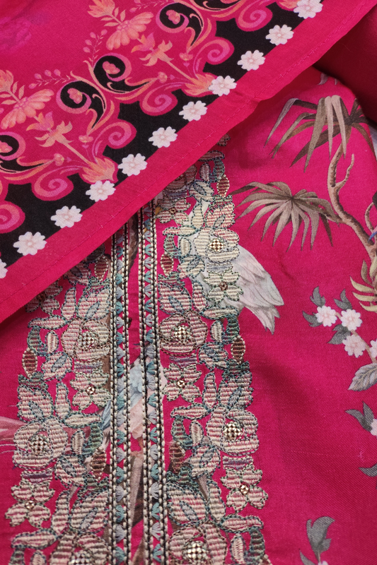 Hot Pink Songbird Muslin Dress Material