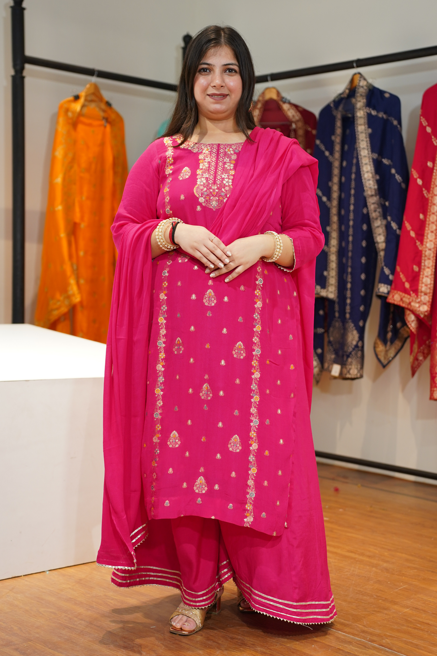 Gulzaar Magenta Chinon Sharara Suit