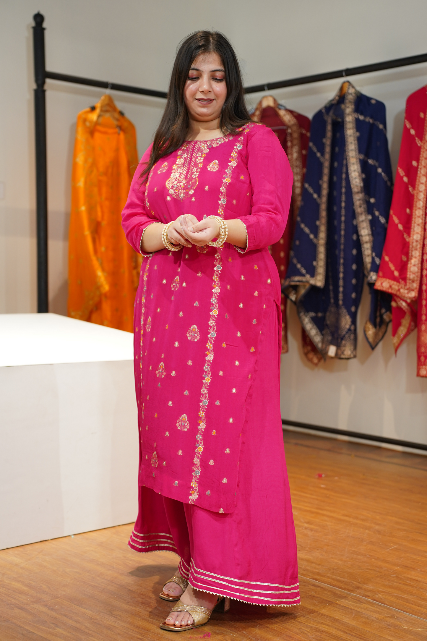 Gulzaar Magenta Chinon Sharara Suit