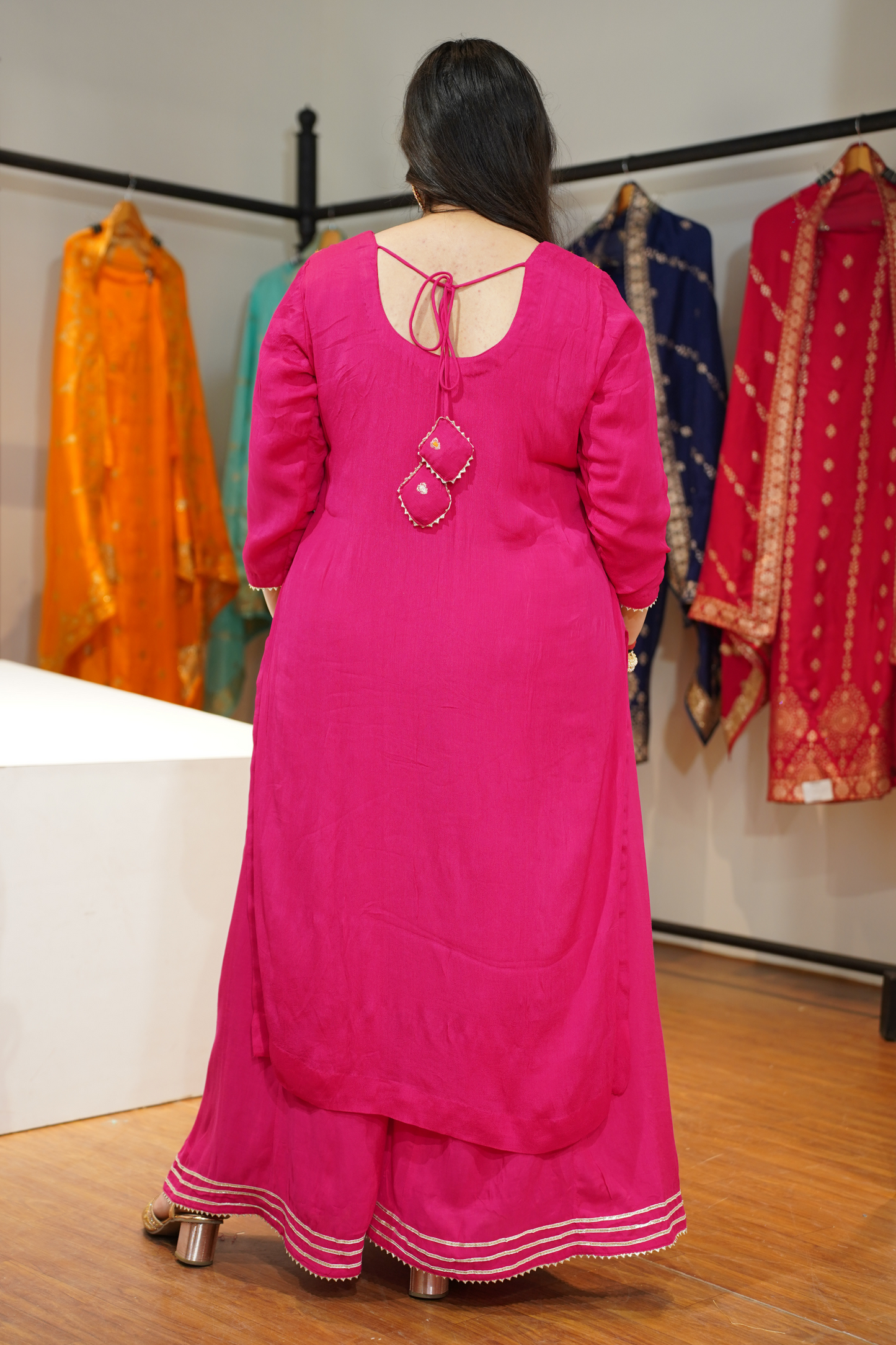 Gulzaar Magenta Chinon Sharara Suit
