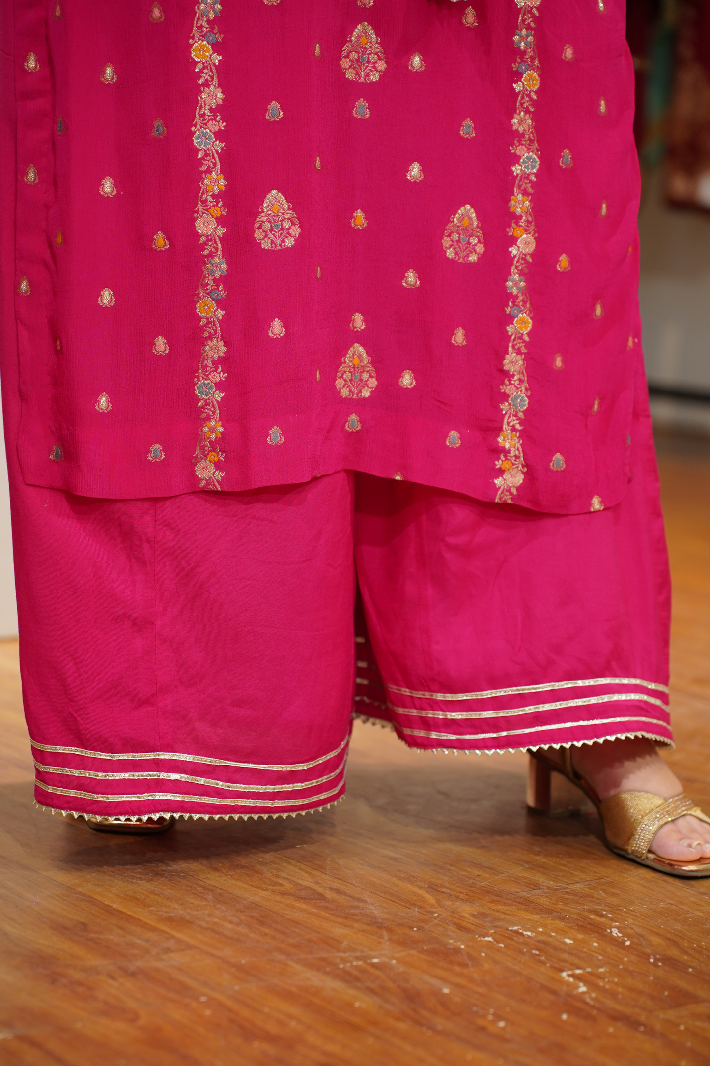 Gulzaar Magenta Chinon Sharara Suit
