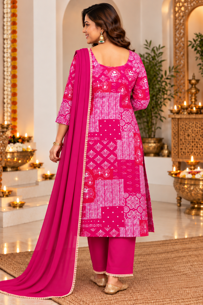 Rose Radiance Foil Printed Suit Set