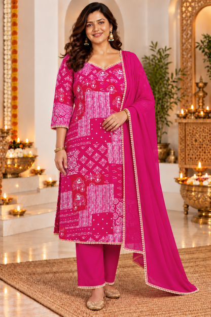 Rose Radiance Foil Printed Suit Set