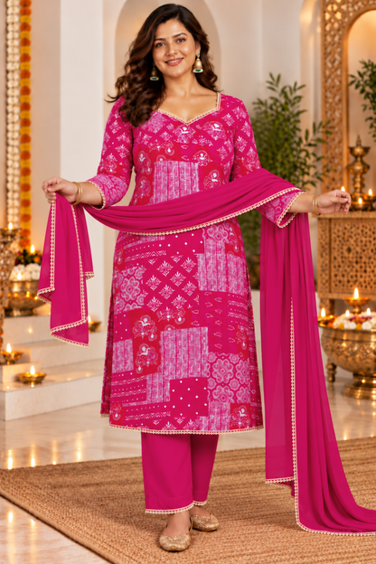 Rose Radiance Foil Printed Suit Set