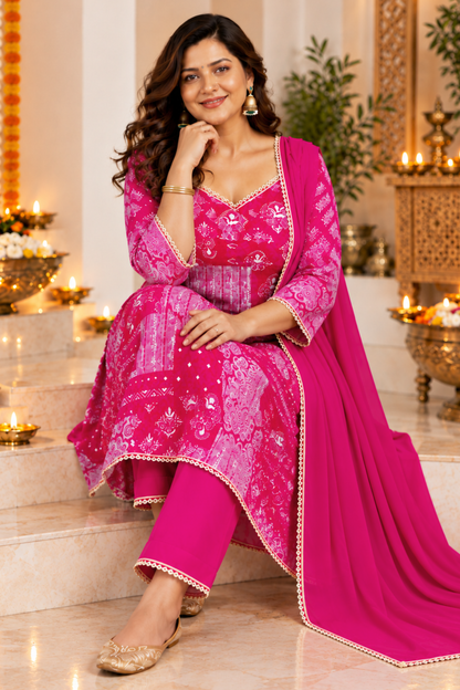 Rose Radiance Foil Printed Suit Set