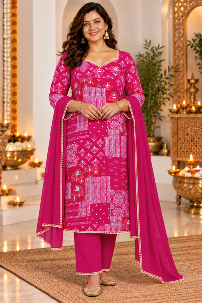 Rose Radiance Foil Printed Suit Set
