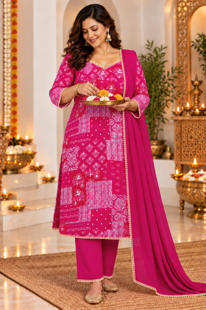 Rose Radiance Foil Printed Suit Set
