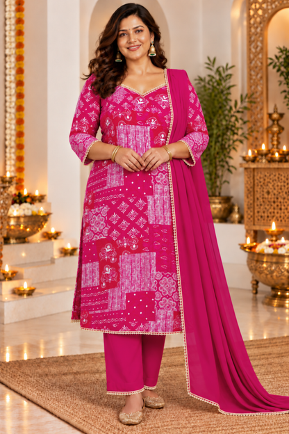 Rose Radiance Foil Printed Suit Set